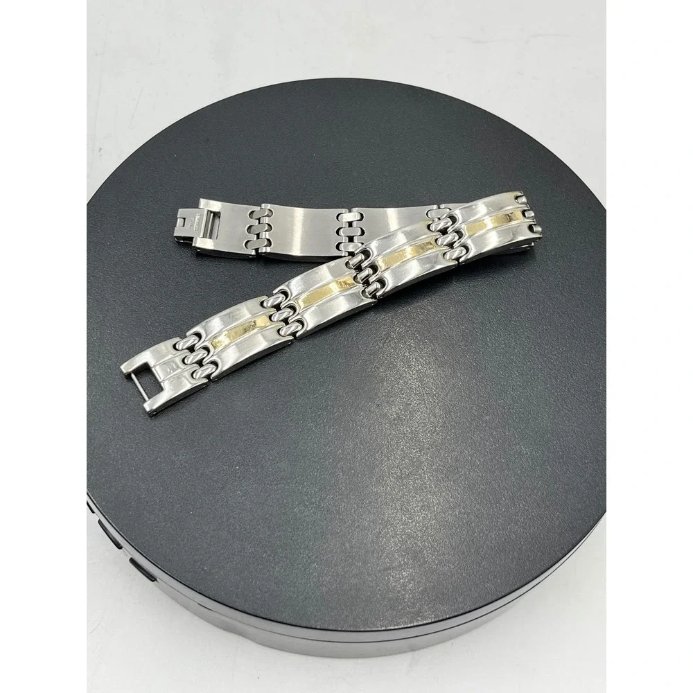 Designer Signed Stainless Steel and‎ 14K Yellow Gold Accents Bracelet